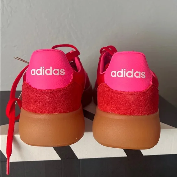 Adidas Barreda Decode J Sneakers in Red & Hot Pink with Gum Sole - Picture 3 of 5